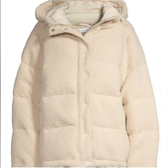 Good American Womens Essentials Sherpa Cocoon Hooded Puffer Coat Size 4 Cream XL
